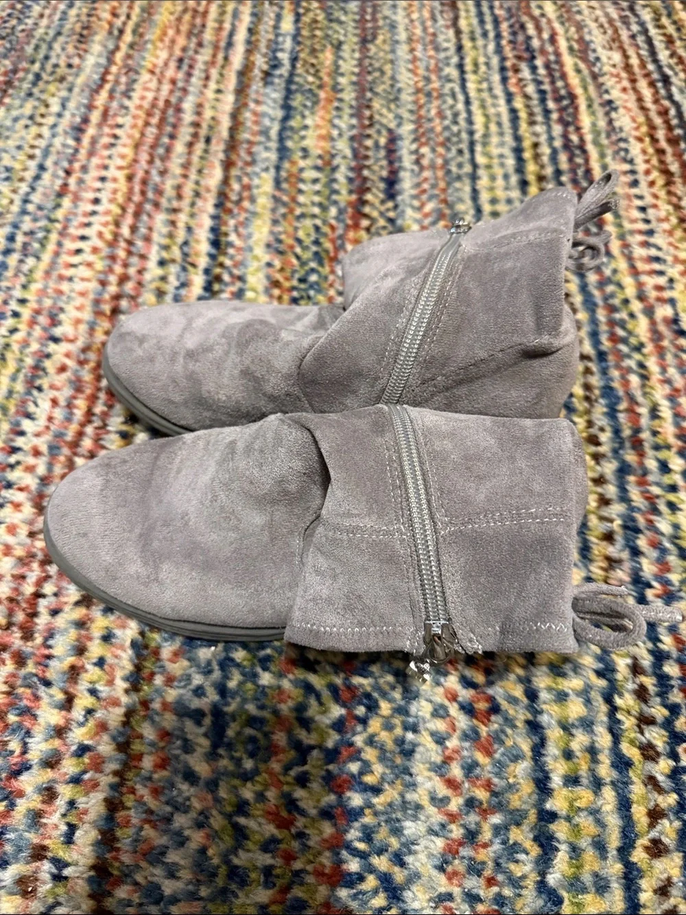Stuart Weitzman Gray Suede Kids Ankle Boots with Side Zip